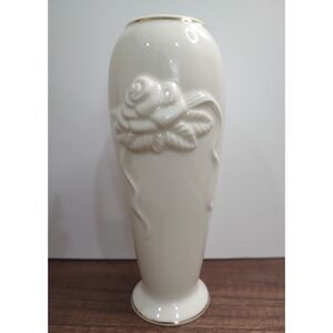 Lenox Porcelain China Embossed Rose Bud Vase 24K Gold Trim S7